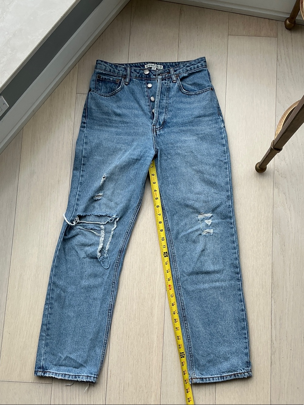 Signature8 Light Blue Ripped and Distressed Denim Jeans with Contrast Stitching